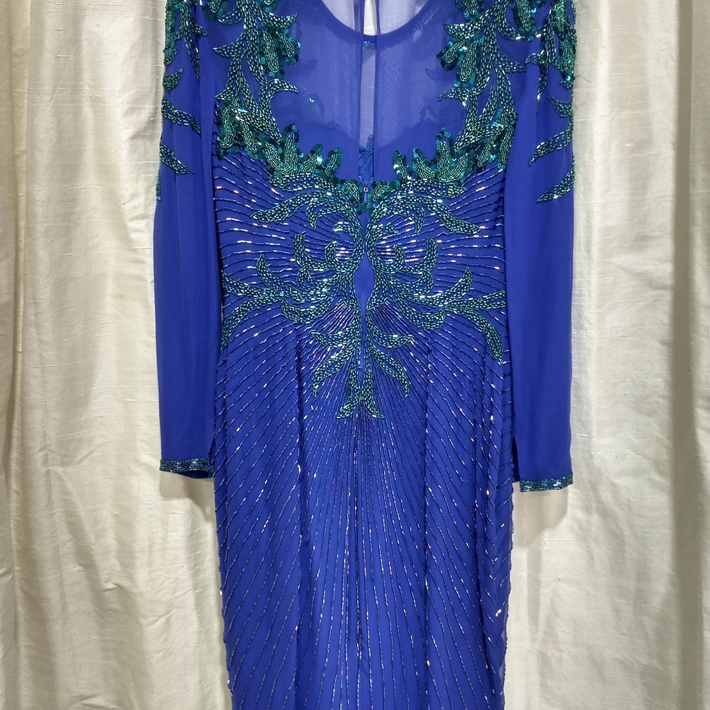 Aj Bari beaded blue green silk dress Size 4